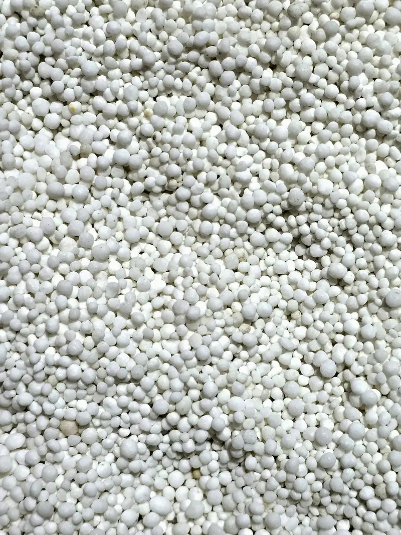 Close-up of white urea granules